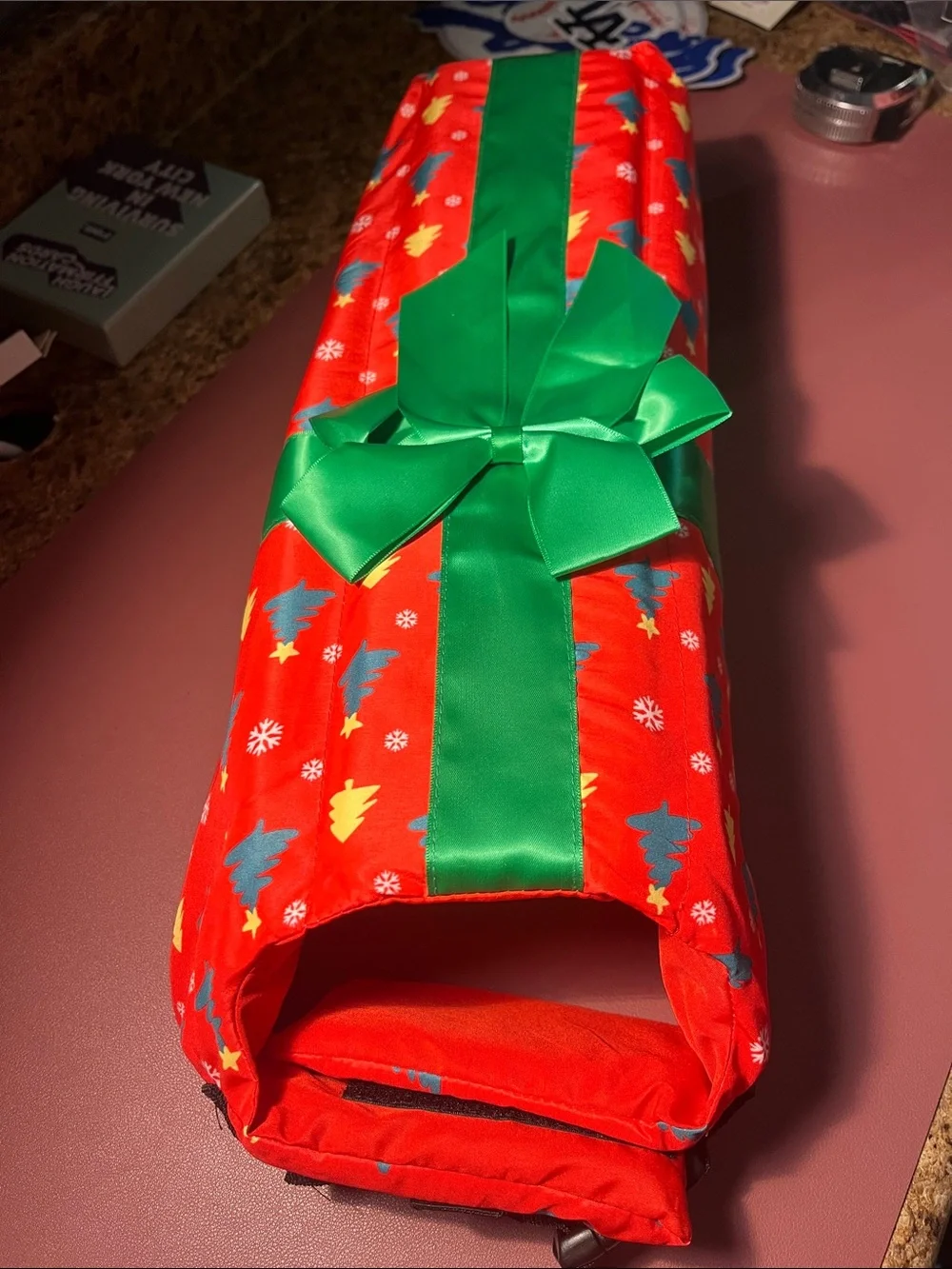 Red Holiday package with Bow Dog outfit with Green Ribbon NWOT